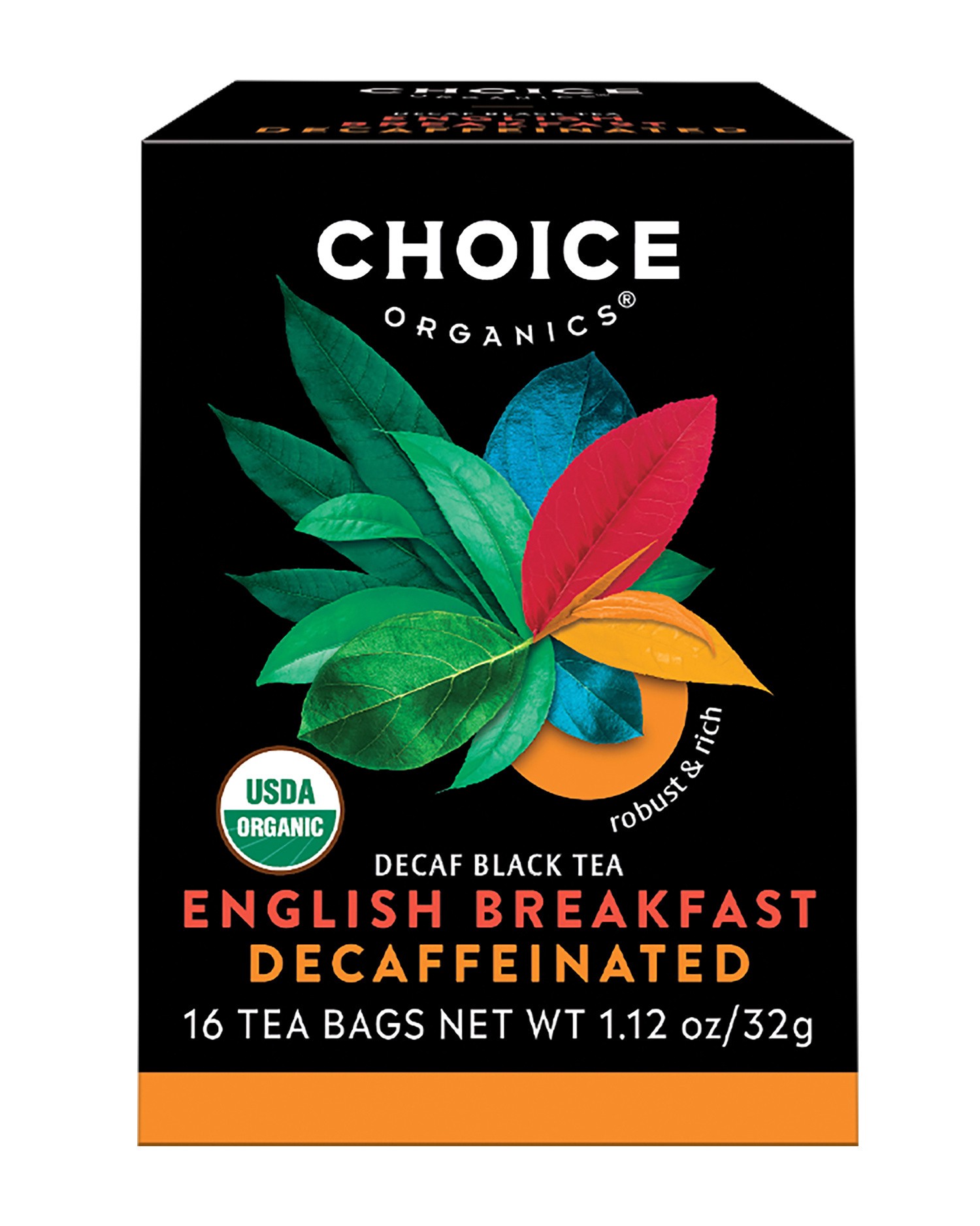 slide 1 of 1, Choice Organics Decaf English Breakfast Tea, Decaffeinated, Black Tea Bags, 16 Count, 16 ct