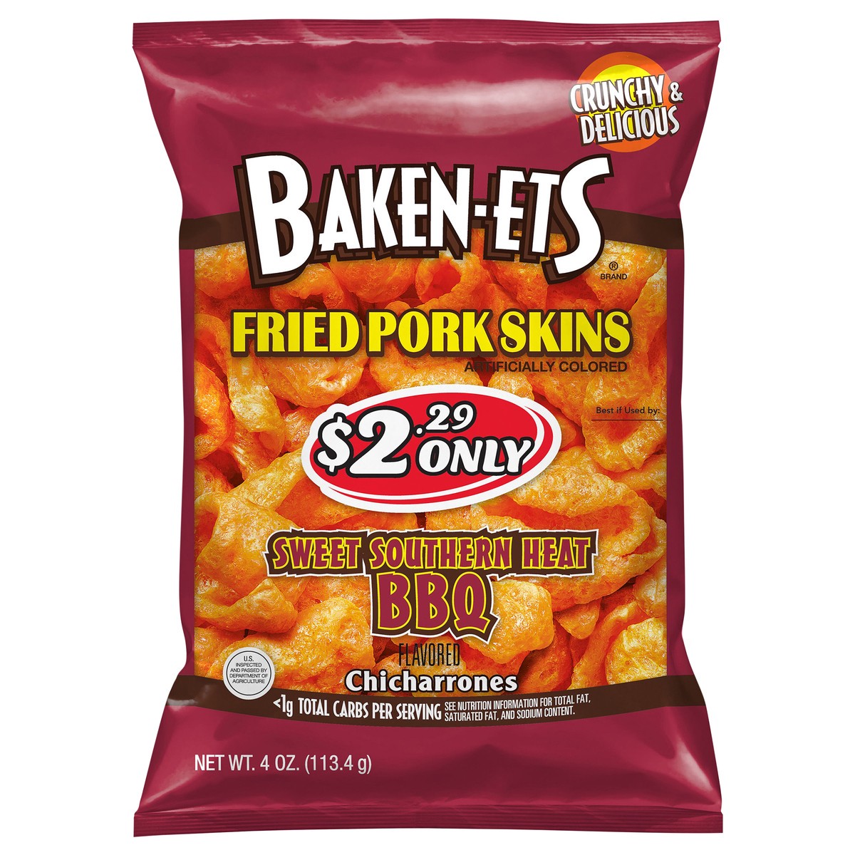 slide 1 of 3, Baken-Ets Chicharrones Fried Pork Skins Sweet Southern Heat BBQ Flavored 4 Oz, 4 oz