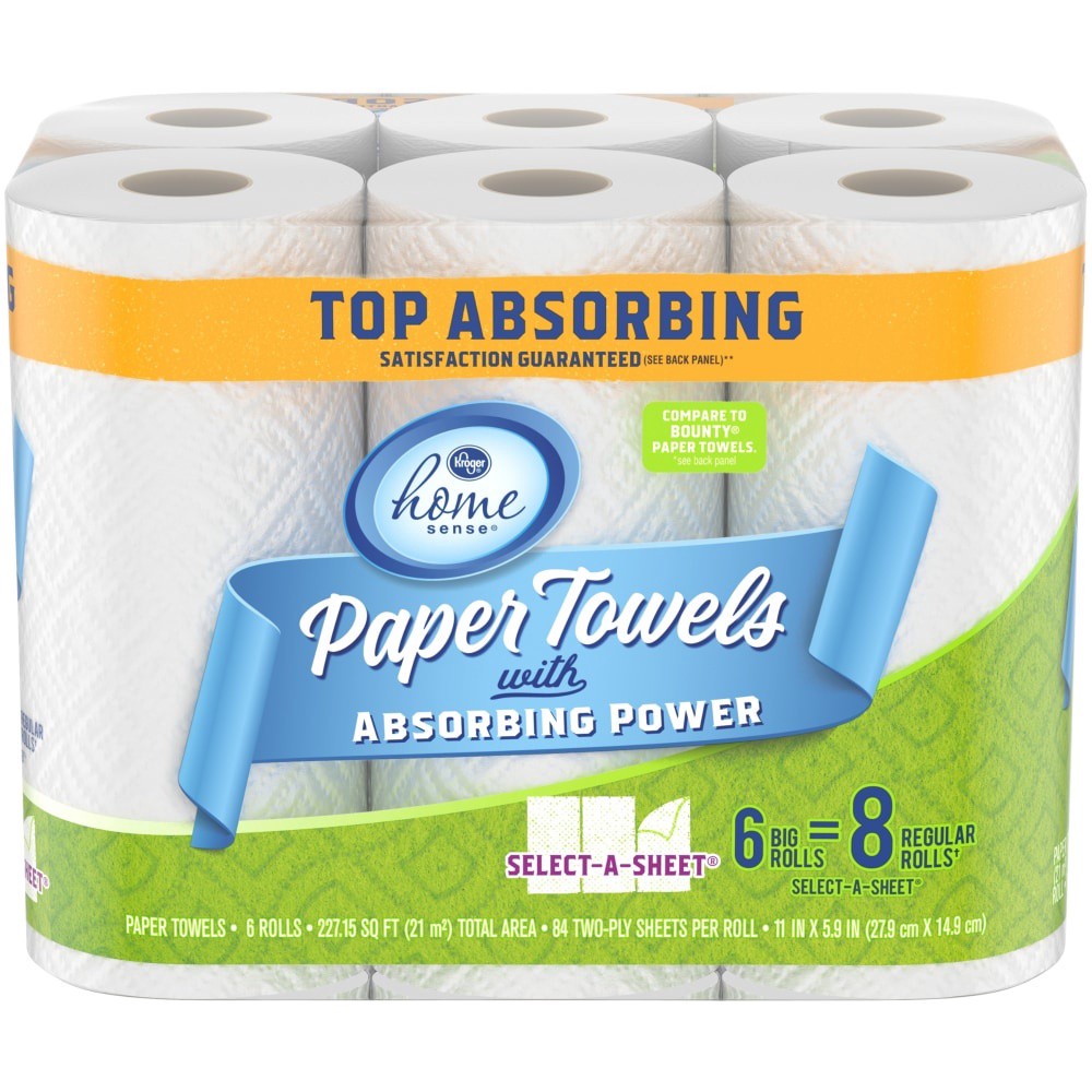 slide 1 of 1, Kroger Home Sense Selectasheet Big Paper Towels With Absorbing Power, 6 ct