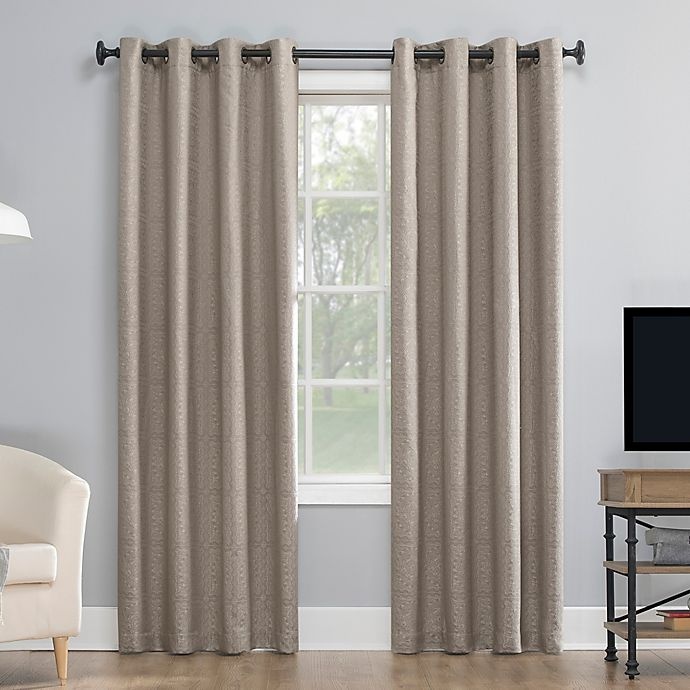 slide 1 of 8, Sun Zero SunZero Evie Grommet Thermal Blackout Curtain Panel - Taupe/Linen, 84 in