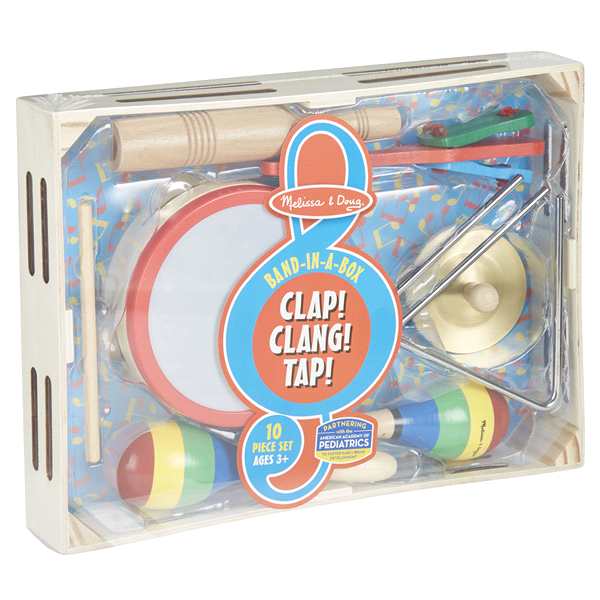 slide 4 of 29, Melissa & Doug Band-in-a-Box Clap! Clang! Tap! Musical Instrument Set, 10 ct