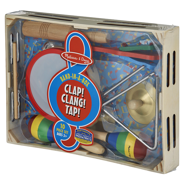 slide 8 of 29, Melissa & Doug Band-in-a-Box Clap! Clang! Tap! Musical Instrument Set, 10 ct