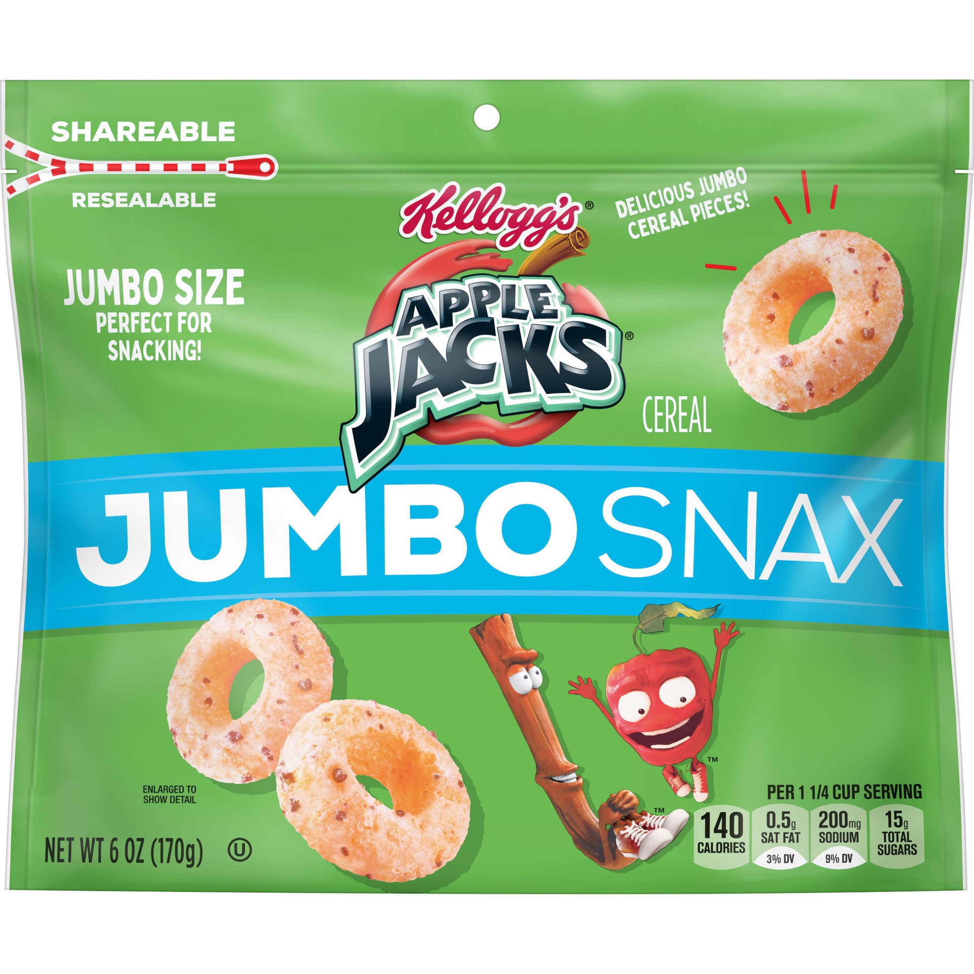 slide 2 of 5, Apple Jacks Kellogg's Apple Jacks Jumbo Snax Cereal Snacks, Original, 6 oz, 6 oz