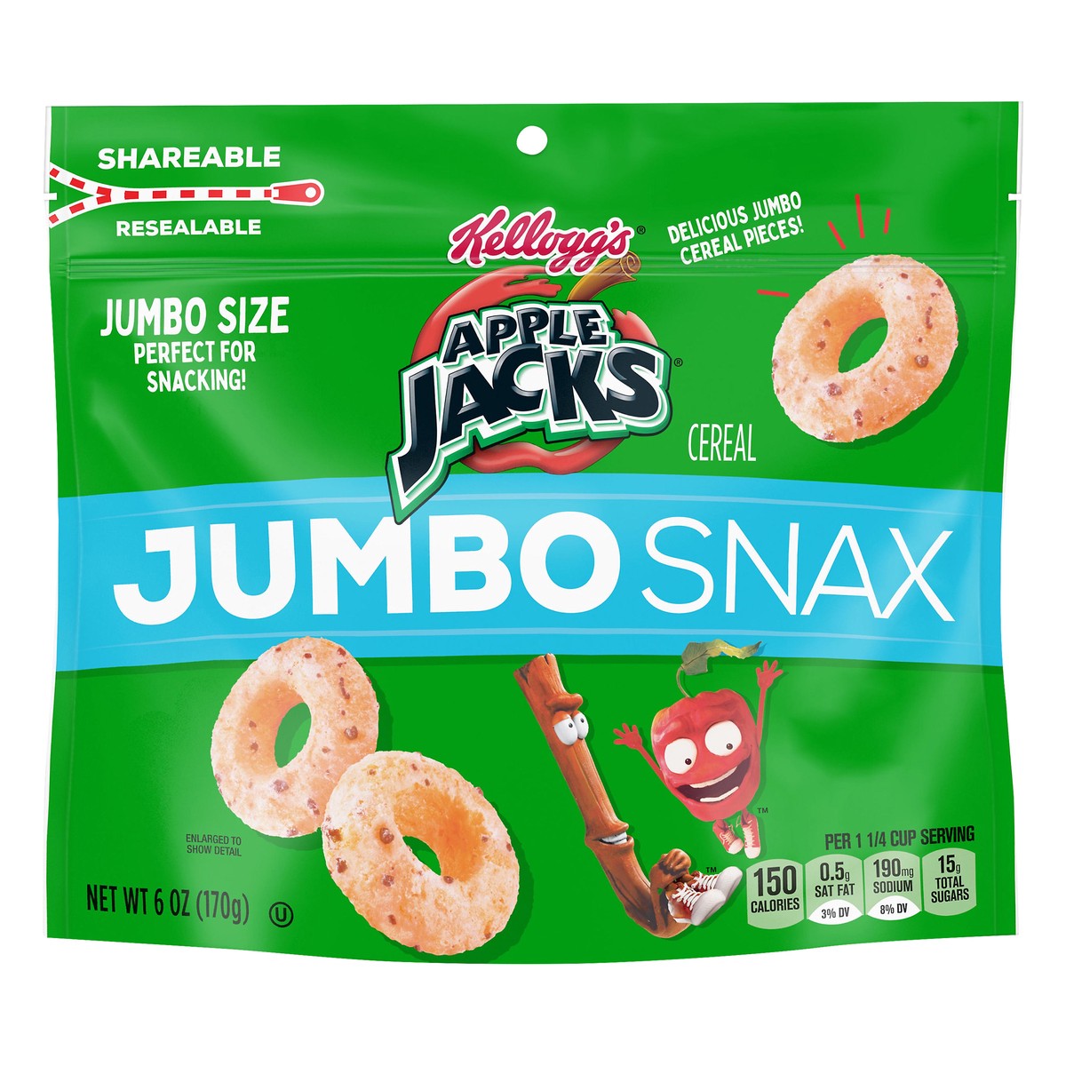 slide 1 of 5, Apple Jacks Kellogg's Apple Jacks Jumbo Snax Cereal Snacks, Original, 6 oz, 6 oz