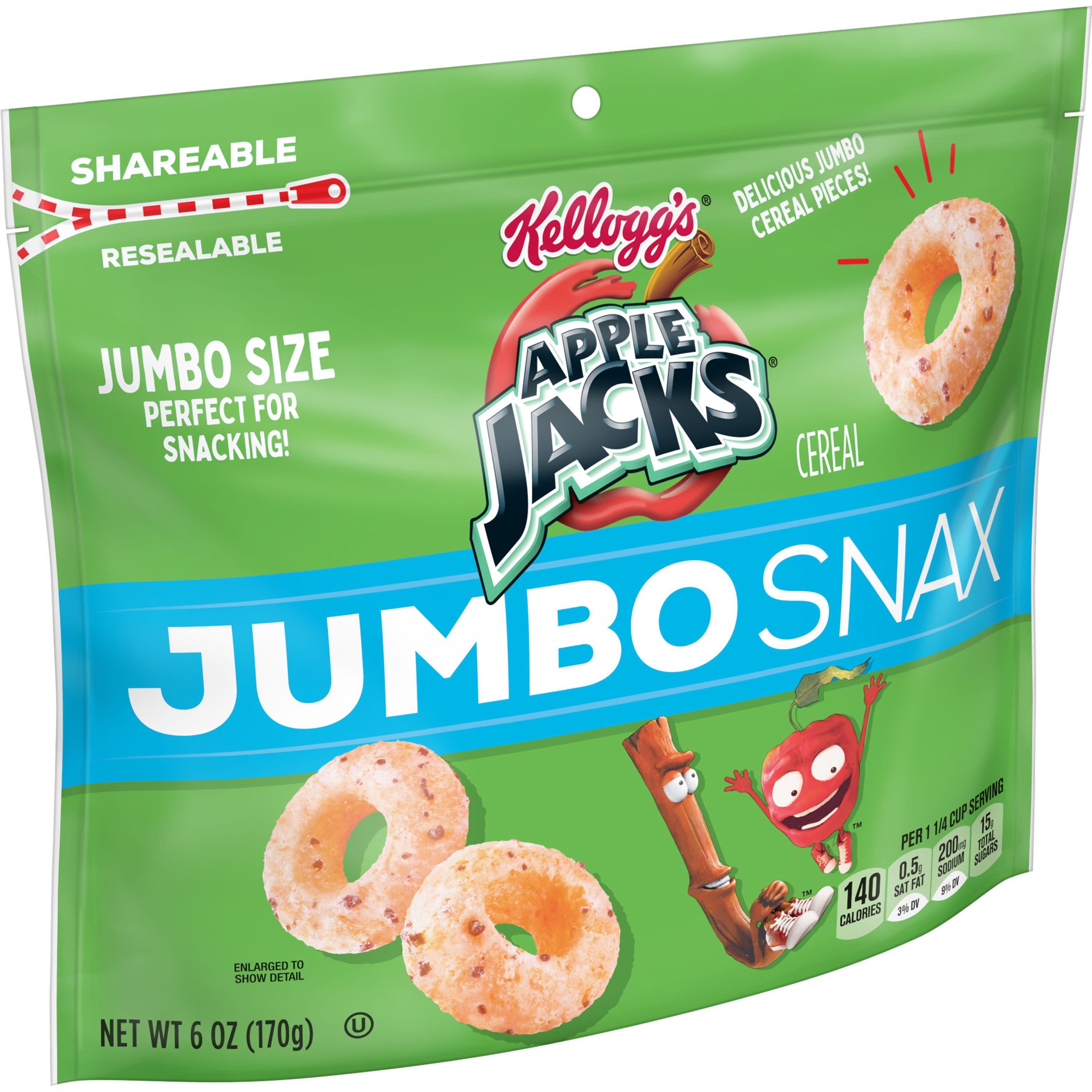 slide 1 of 5, Apple Jacks Kellogg's Apple Jacks Jumbo Snax Cereal Snacks, Lunch Box Snacks, Kids Gaming, Original, 6oz Bag, 1 Bag, 6 oz