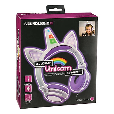 slide 1 of 1, Sound Logic PurpleLED Light-Up Unicorn Headphones, 1 ct