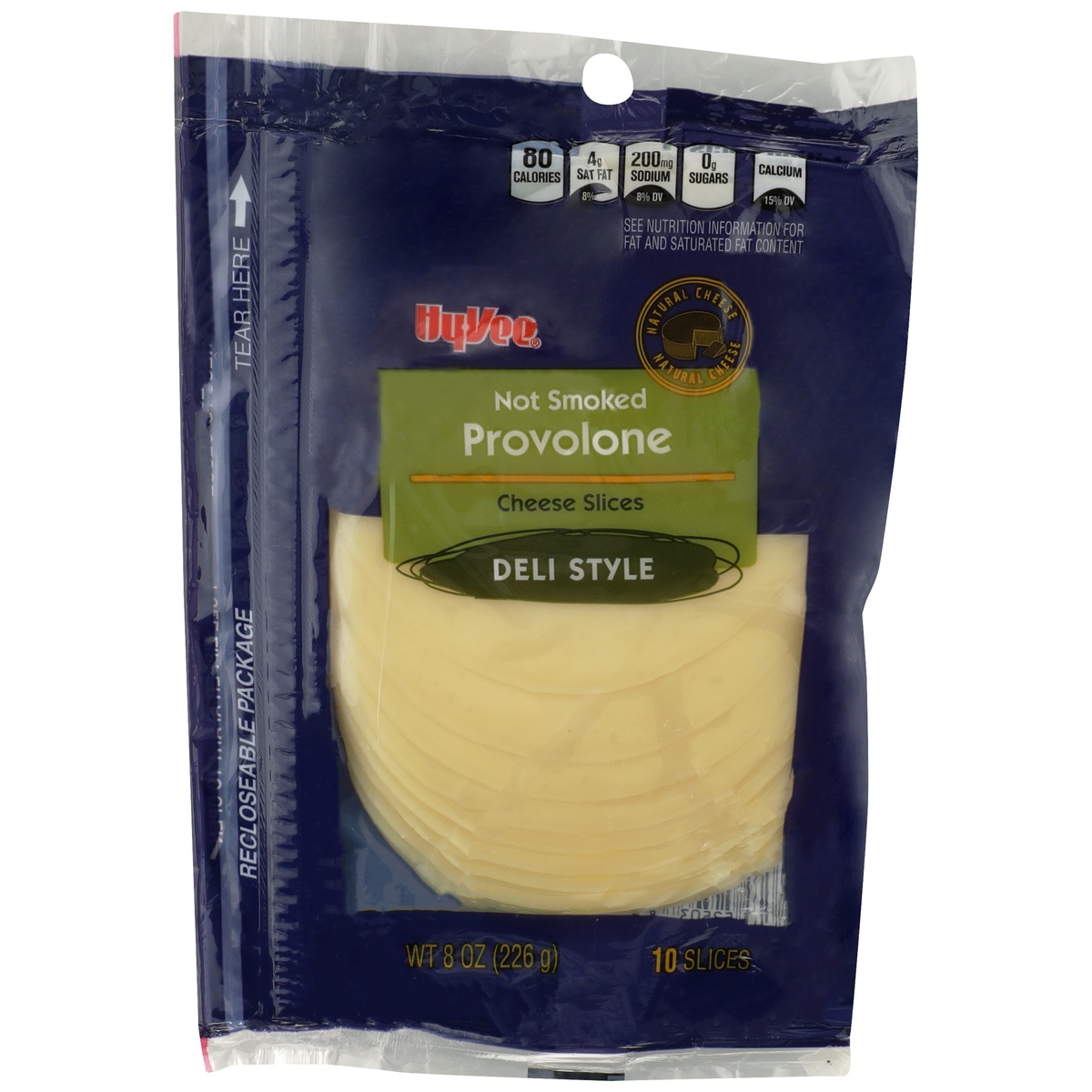 slide 1 of 1, Hy-vee Not Smoked Provolone Deli Style Cheese Slices, 10 ct; 8 oz