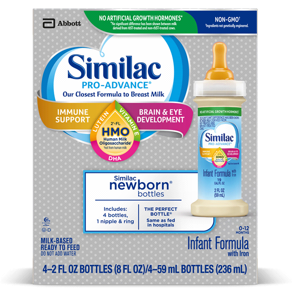 slide 1 of 1, Similac Non-Gmo With 2'-Fl Hmo Infant Formula, Pack Of 4, 2 fl oz