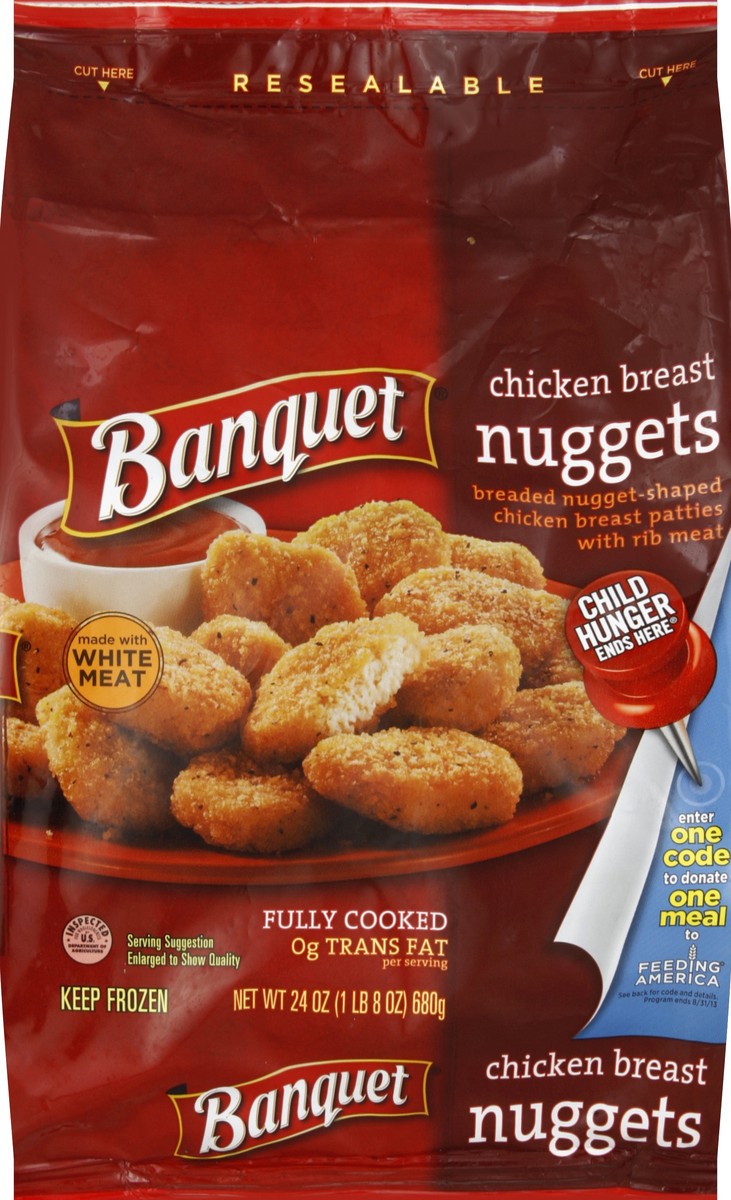 slide 3 of 5, BANQUET Chicken Breast Nuggets Made With 100% Natural* White Meat Chicken, 24 oz., 24 oz