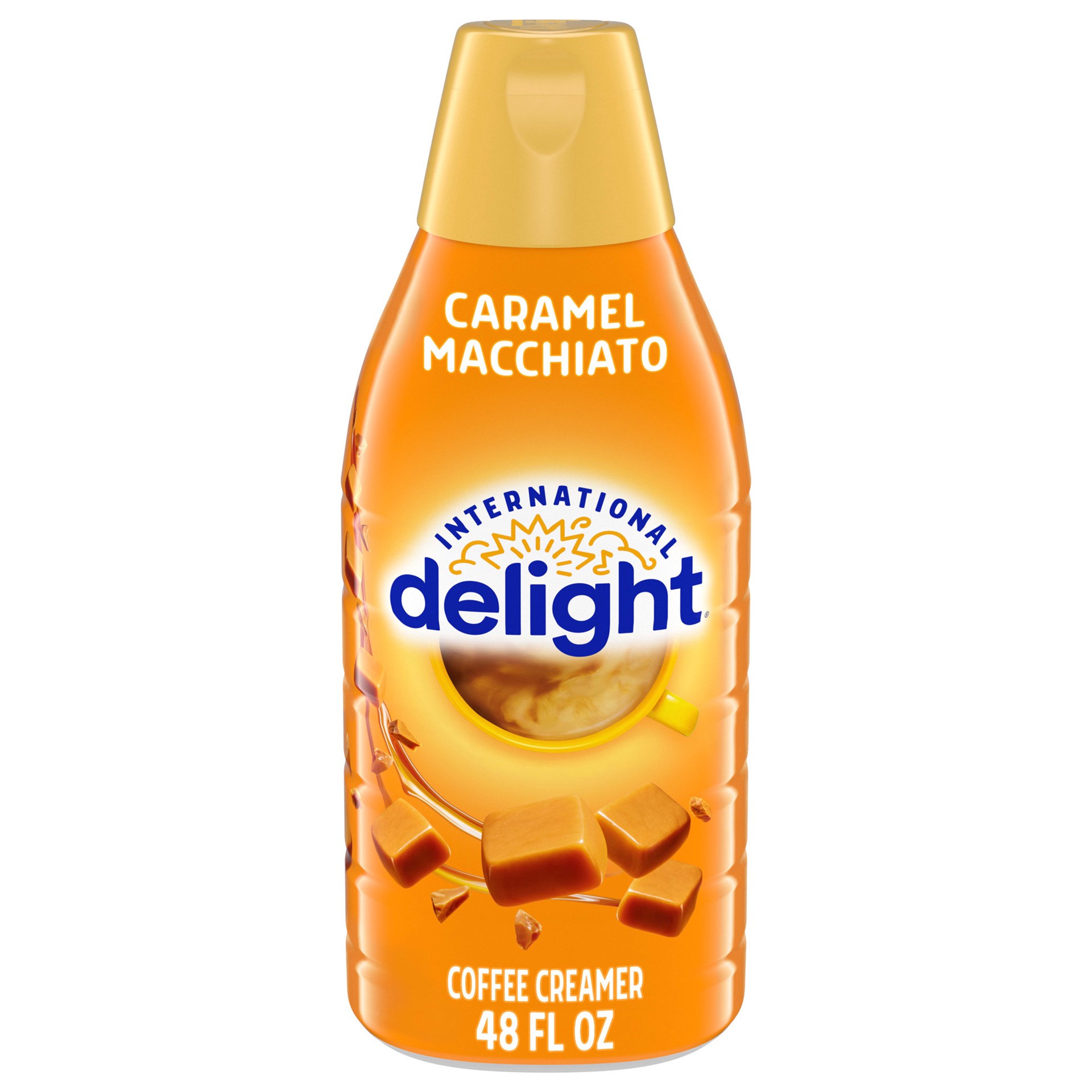 slide 1 of 5, International Delight Coffee Creamer, Caramel Macchiato, Refrigerated Flavored Creamer, 48 FL OZ Bottle, 48 fl oz