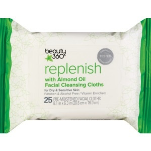 slide 1 of 1, Beauty 360 Replenish Facial Cleansing Cloths With Almond Oil, 25/Pack, 25 ct