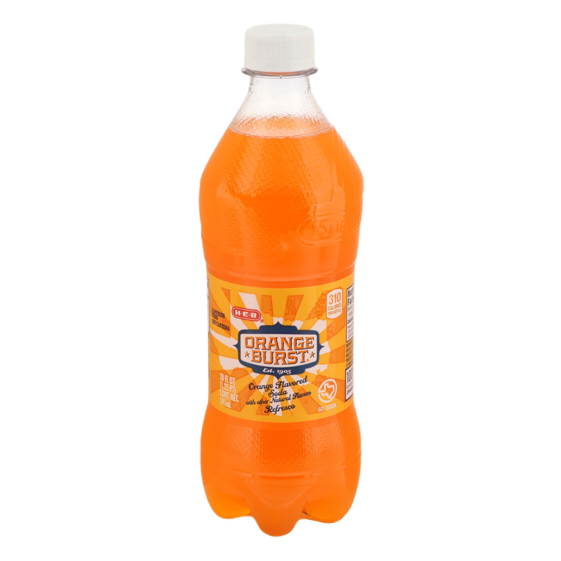 slide 1 of 1, H-E-B Orange Burst Soda, 20 oz