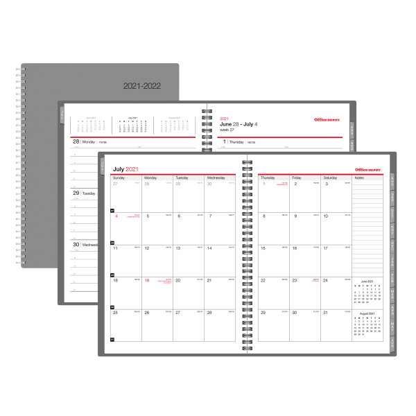 slide 1 of 4, Office Depot Brand Weekly/Monthly Academic Planner, 8-1/2'' X 11'', 30% Recycled, Gray, July 2021 To June 2022, 1 ct