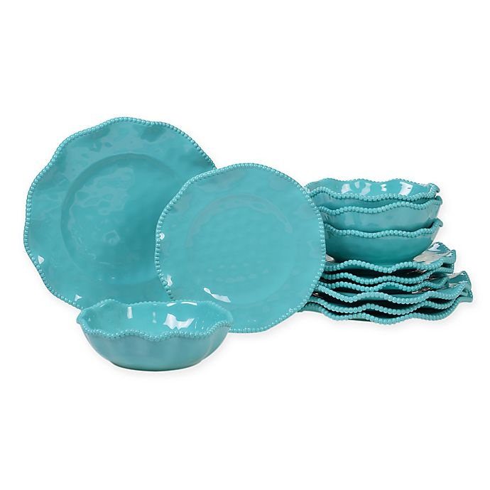 slide 1 of 1, Certified International Perlette Melamine Dinnerware Set - Teal, 12 ct