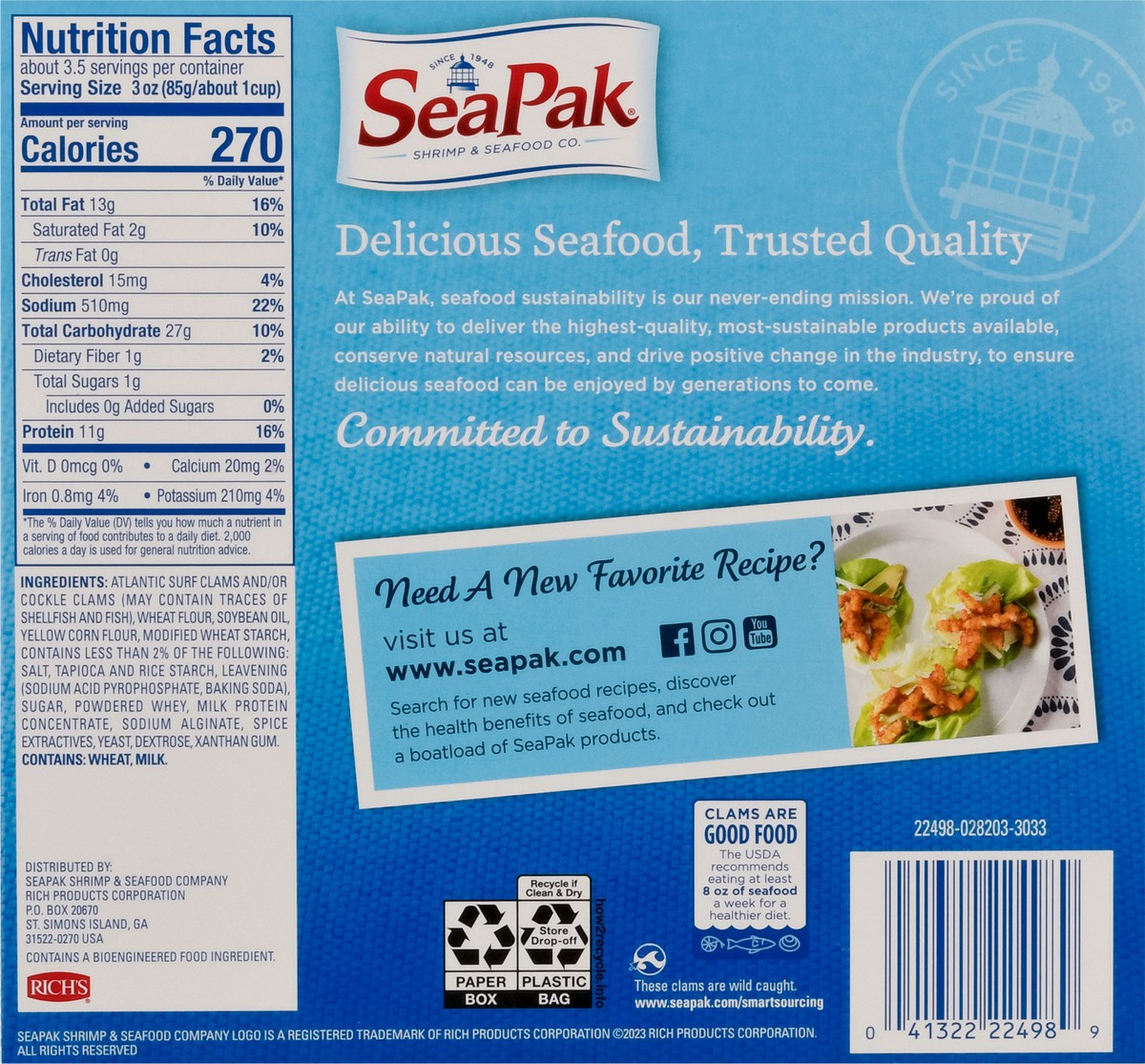 slide 7 of 9, SeaPak Golden Crispy Wild Caught Clam Strips 10 oz, 10 oz