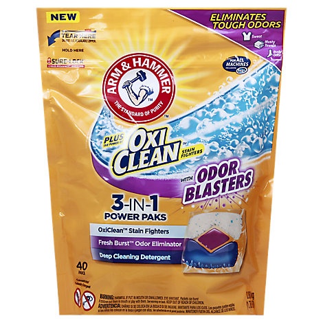 slide 1 of 1, Arm & Hammer Laundry Detergent Odor Blasters Triple Chamber Pouch, 40 ct