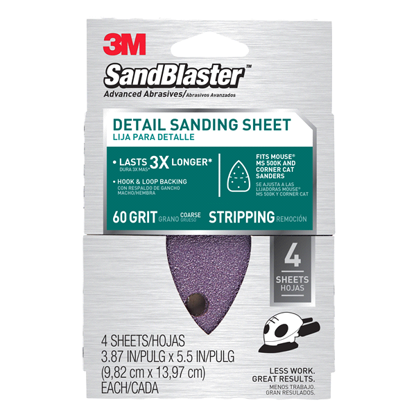 slide 1 of 1, 3M SandBlaster Mouse/Corner Cat Sandpaper Sheets, 4 ct