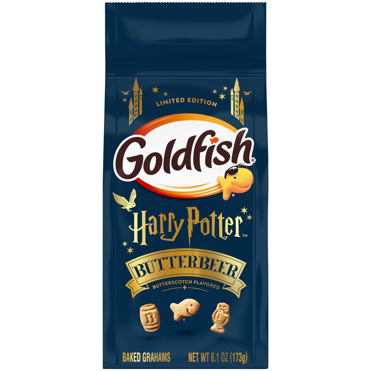 slide 1 of 6, Goldfish Harry Potter™ Butterbeer Butterscotch Flavored Baked Grahams, 6.100 oz