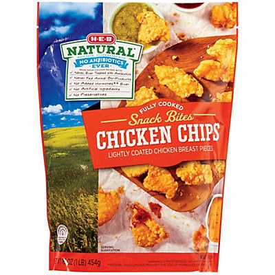 slide 1 of 1, H-E-B Natural Fully Cooked Chicken Chips, 16 oz