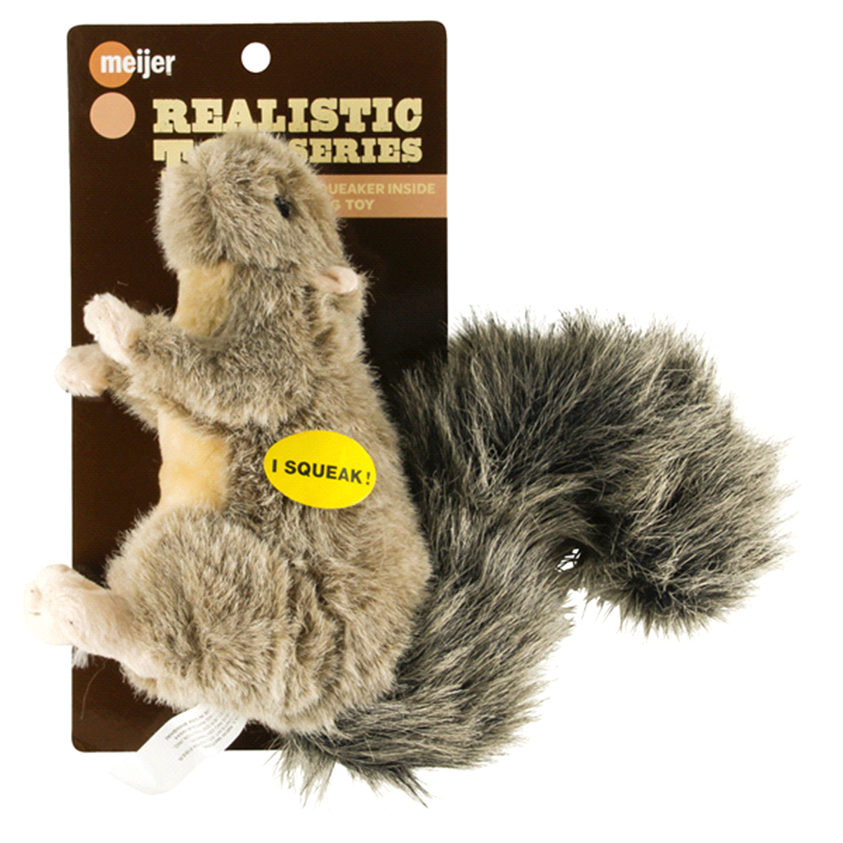 slide 1 of 9, Meijer Realistic Squirrel Plush Squeaking Dog Toy, 8", LARGE     