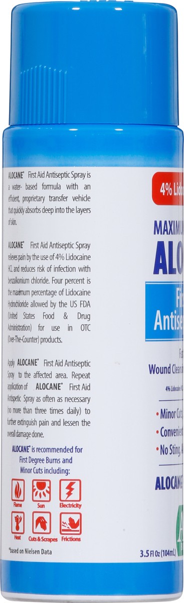 slide 5 of 9, Alocane 4% Lidocaine Maximum Strength Aloe First Aid Antiseptic Spray 3.5 fl oz, 3.5 fl oz