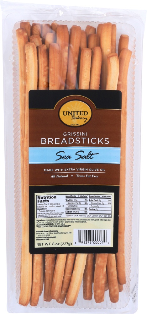 slide 1 of 1, United Bakery Grissini Sea Salt Breadsticks, 8 oz
