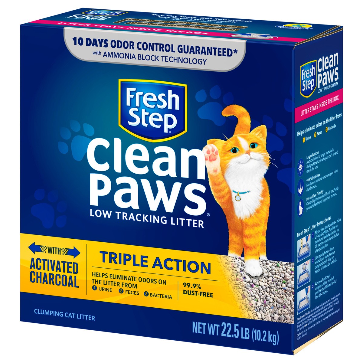 slide 5 of 9, Fresh Step Clean Paws Triple Action Low Tracking Clumping Cat Litter, 22.5 lb