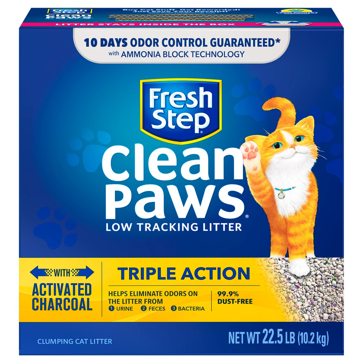 slide 1 of 9, Fresh Step Clean Paws Triple Action Low Tracking Clumping Cat Litter, 22.5 lb