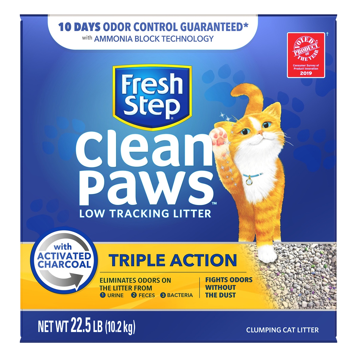 slide 7 of 7, Fresh Step Clean Paws Triple Action Low Tracking Clumping Cat Litter, 22.5 lb
