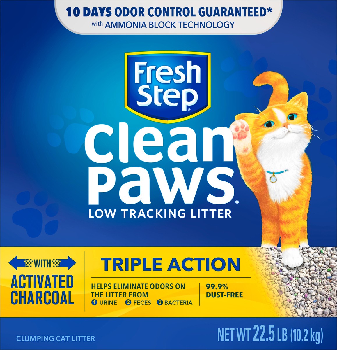 slide 9 of 9, Fresh Step Clean Paws Triple Action Low Tracking Clumping Cat Litter, 22.5 lb