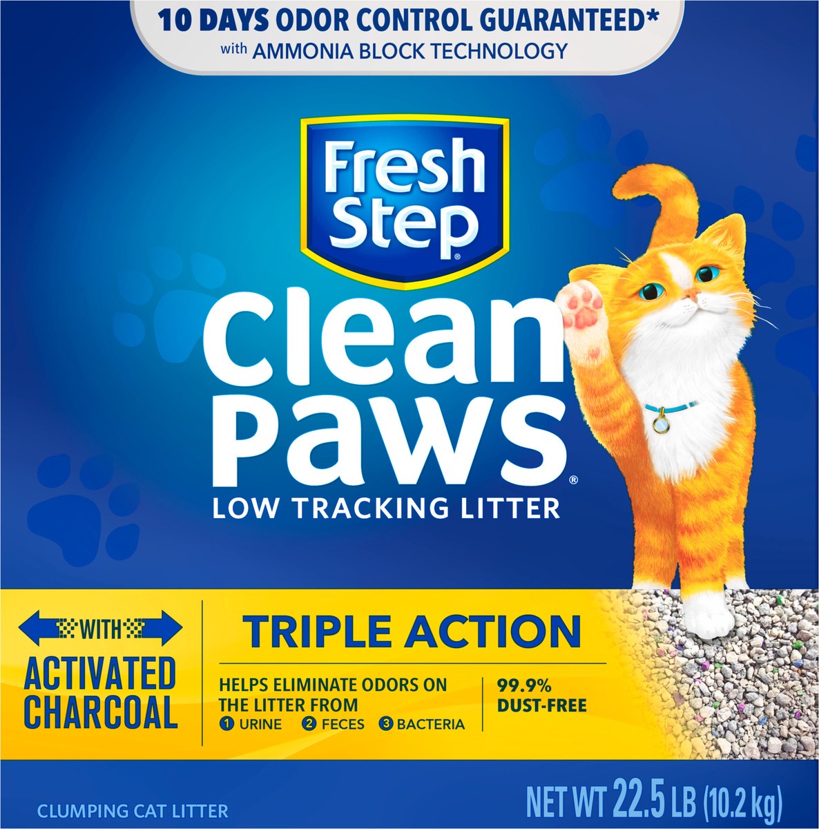 slide 8 of 9, Fresh Step Clean Paws Triple Action Low Tracking Clumping Cat Litter, 22.5 lb