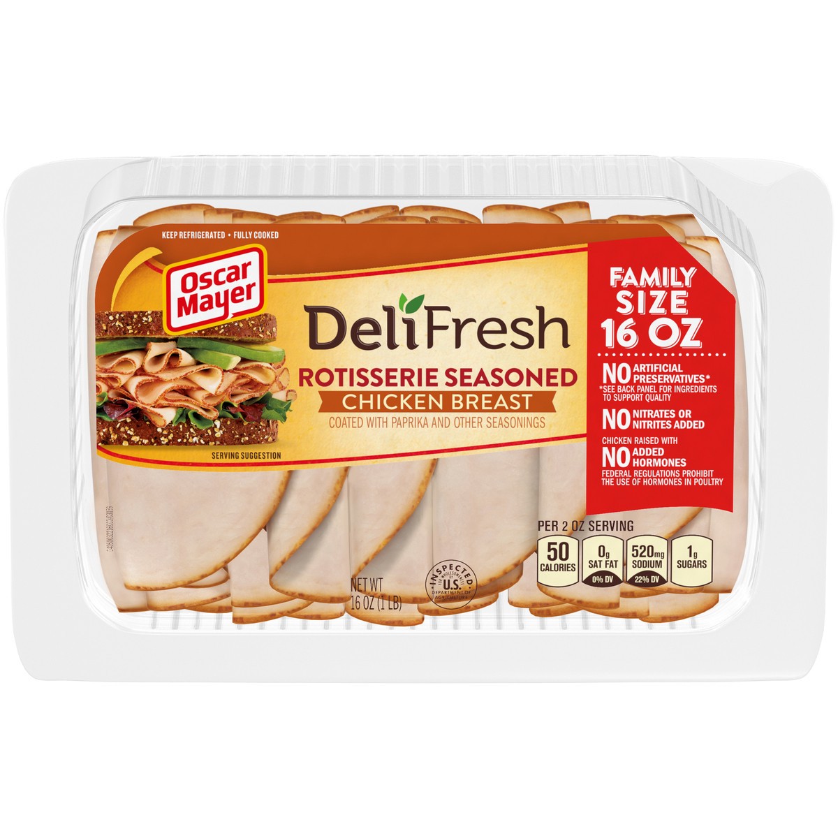 slide 1 of 5, Oscar Mayer Deli Fresh Rotisserie Seasoned Chicken Breast Sliced Lunch Meat Family Size - 16oz, 16 oz