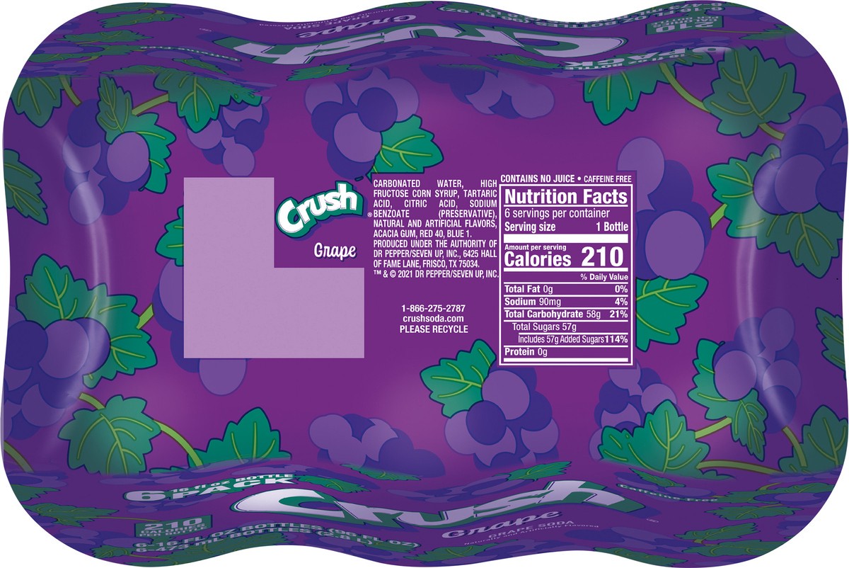 slide 2 of 7, Crush Caffeine Free Grape Soda 6- 16 fl oz Bottles, 96 fl oz