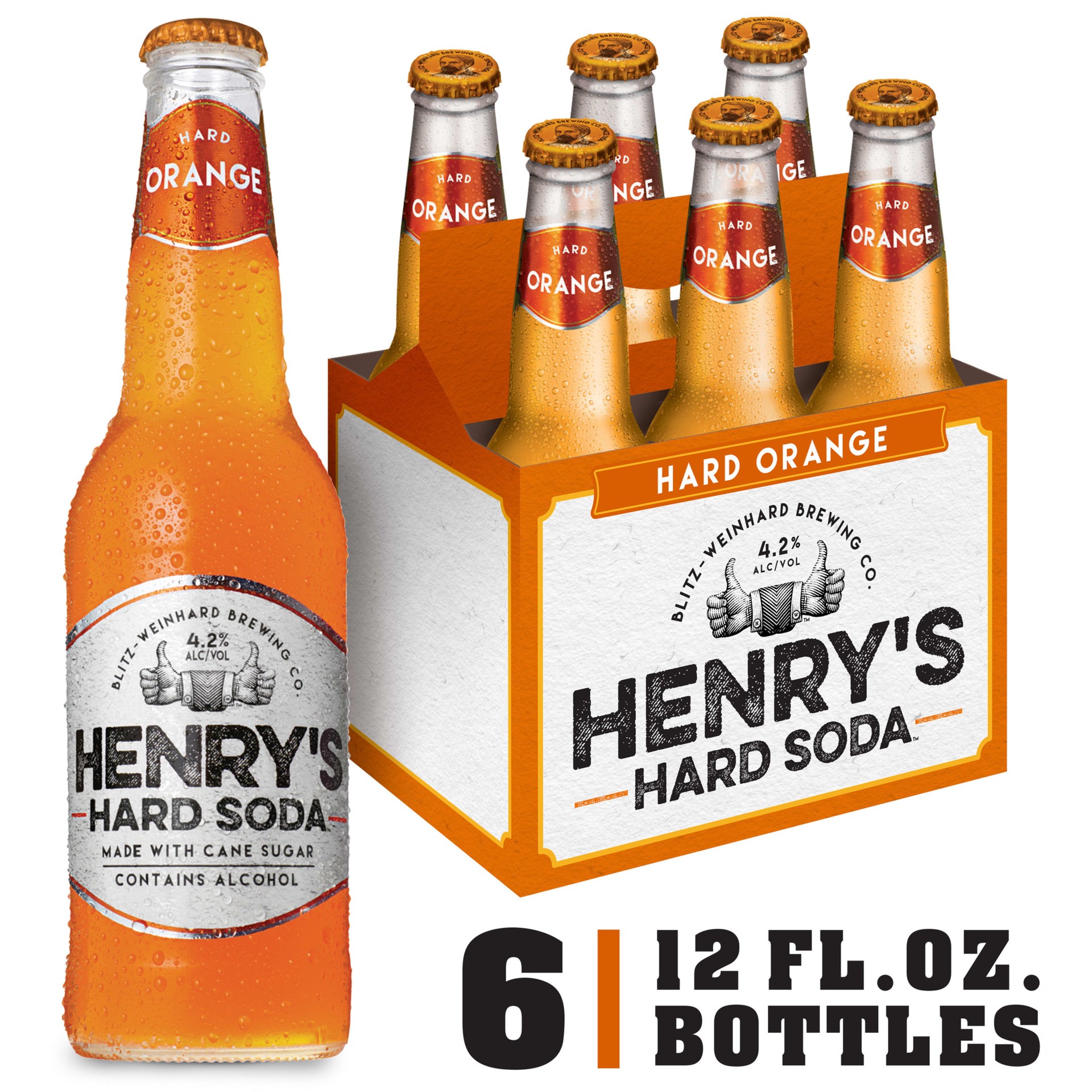 slide 1 of 13, Henry's Hard Soda Hard Orange Henry's Hard Soda Orange, 6 Pack, 12 fl. oz. Bottles, 4.2% ABV, 6 ct; 12 fl oz