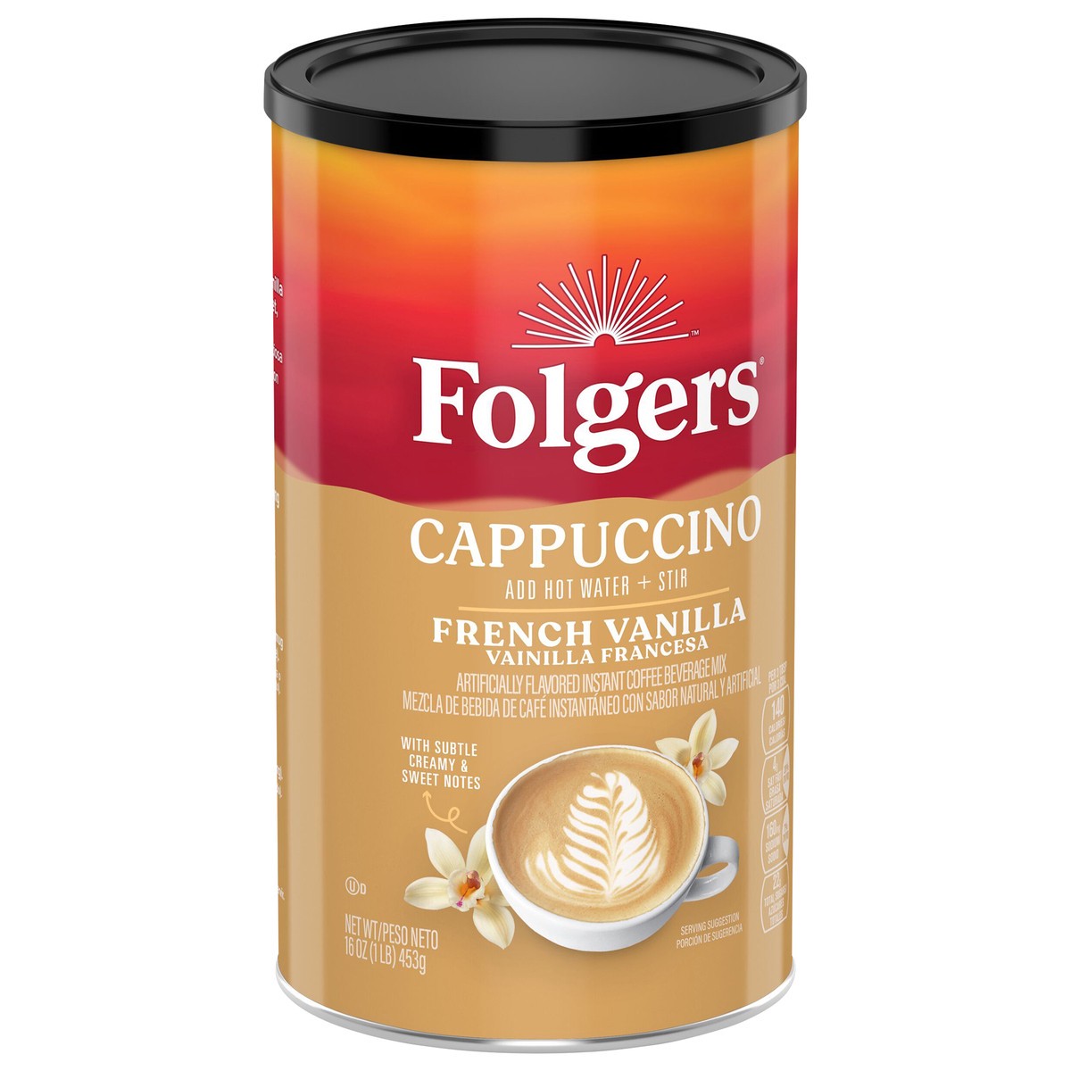 slide 6 of 8, Folgers French Vanilla Flavored Cappuccino Packets, Instant Coffee Beverage Mix- 16 oz, 16 oz