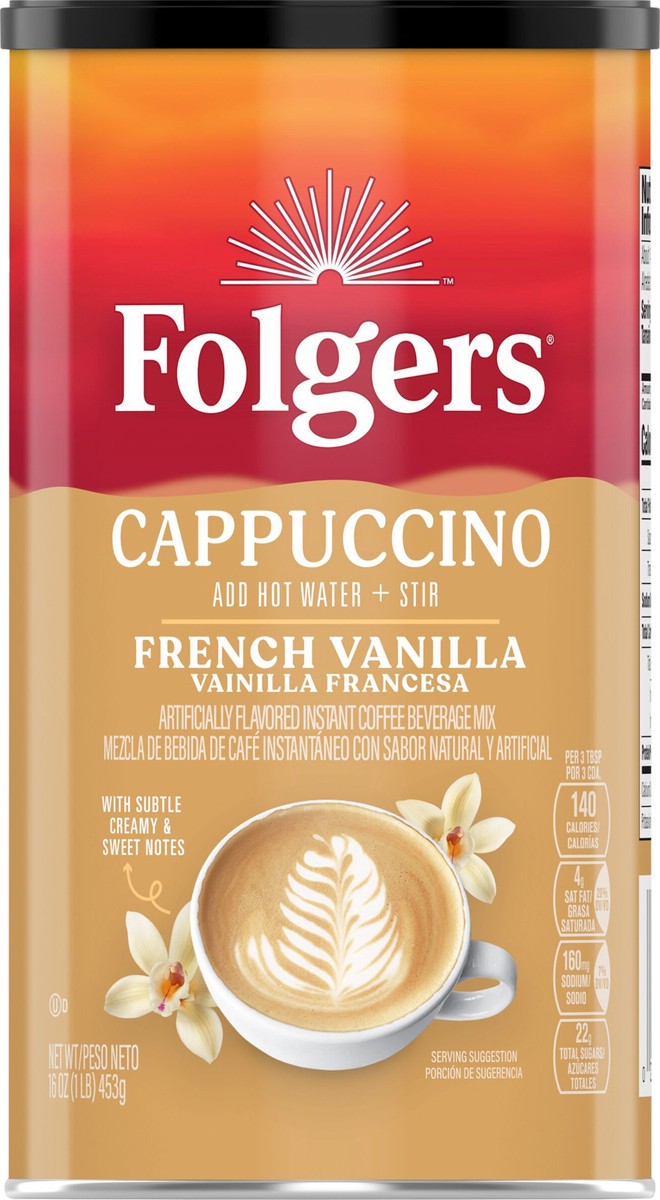 slide 7 of 8, Folgers French Vanilla Flavored Cappuccino Packets, Instant Coffee Beverage Mix- 16 oz, 16 oz