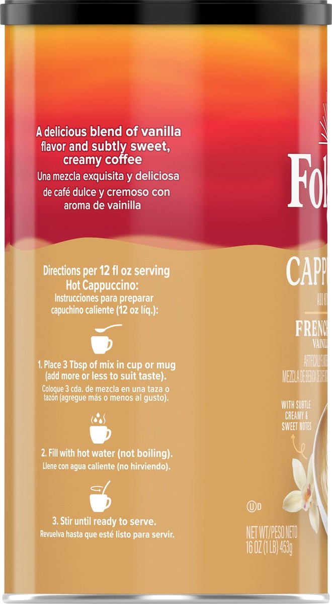 slide 3 of 8, Folgers French Vanilla Flavored Cappuccino Packets, Instant Coffee Beverage Mix- 16 oz, 16 oz