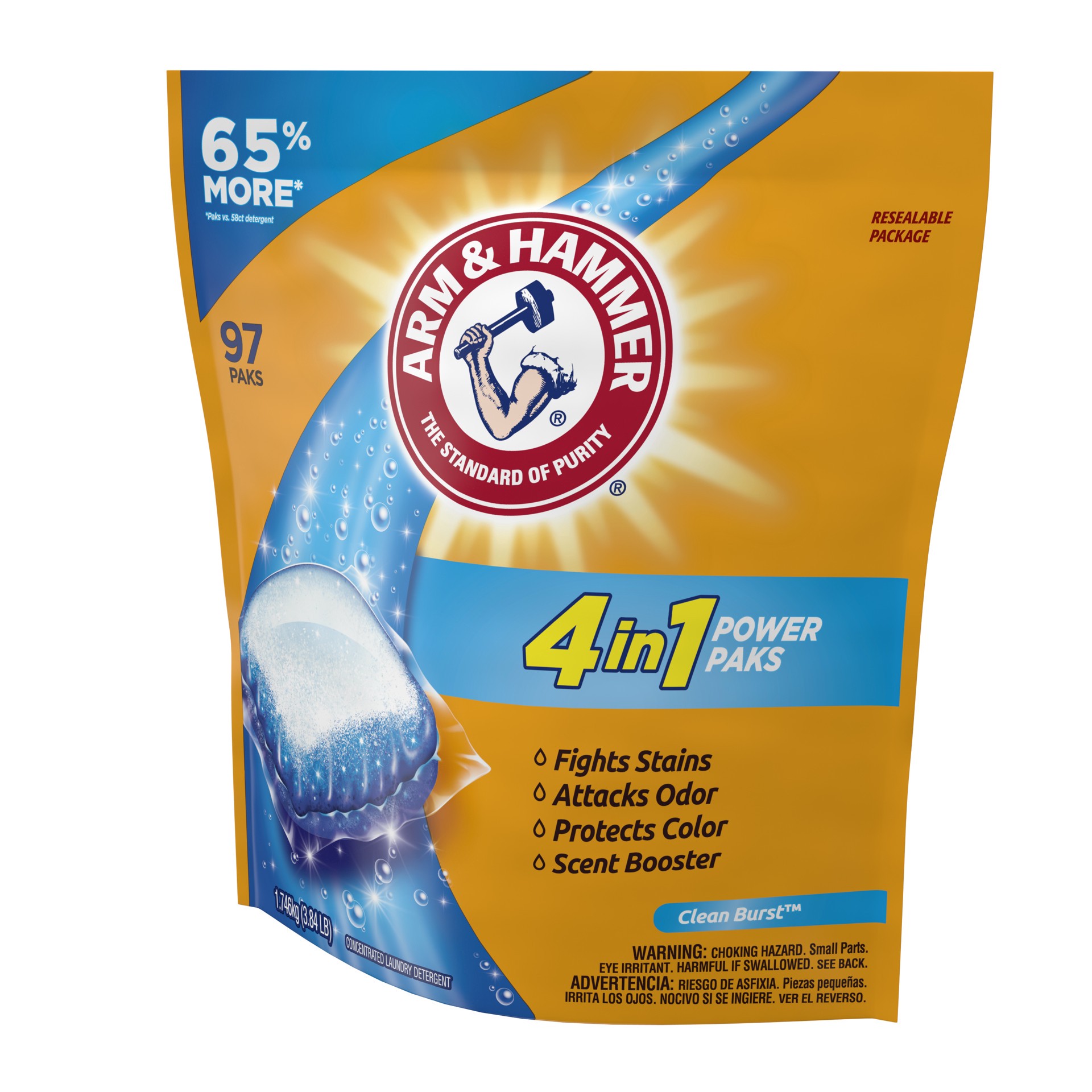 slide 5 of 5, Arm & Hammer 4-in-1 Laundry Detergent Power Paks, 97 Count (Packaging may vary), 97 ct