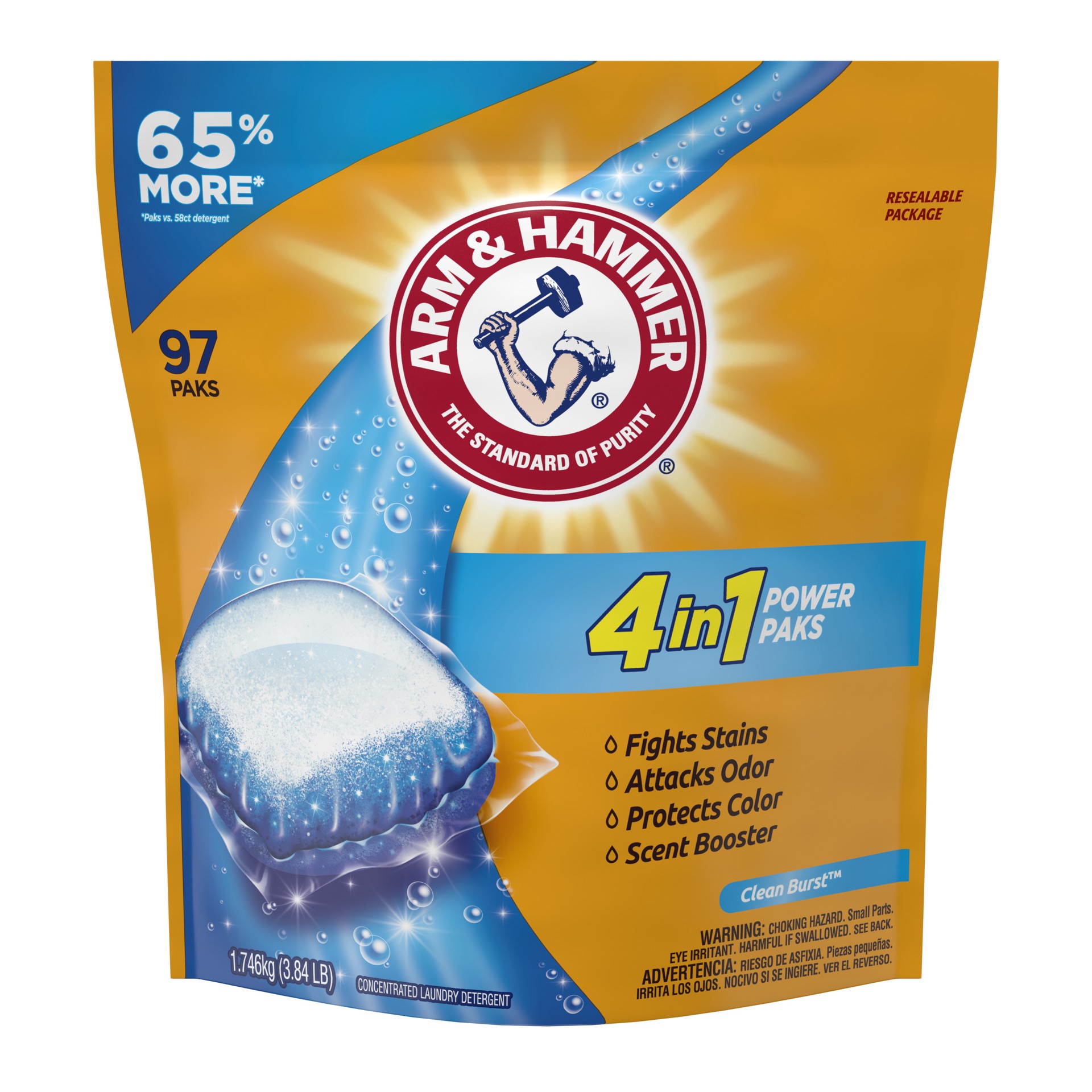 slide 1 of 5, Arm & Hammer 4-in-1 Laundry Detergent Power Paks, 97 Count (Packaging may vary), 97 ct