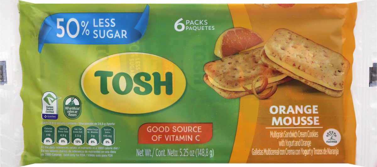 slide 9 of 13, Tosh Orange Mousse Multigrain Sandwich Cream Cookies 6 ea, 6 ct