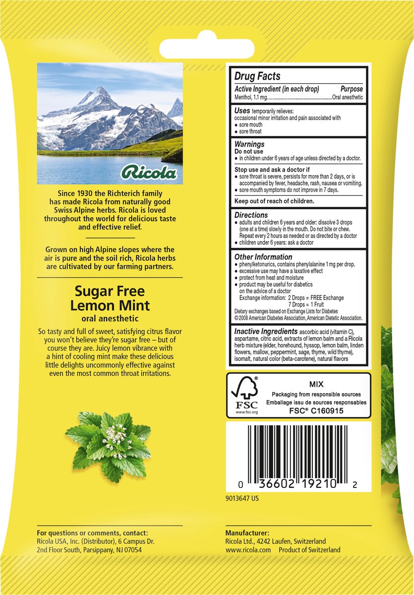 slide 2 of 3, Ricola® lemon mint herb throat drops, 19 ct