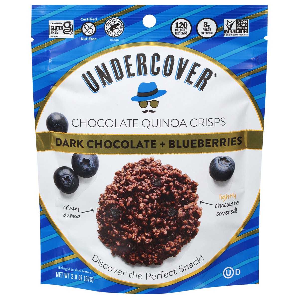 slide 1 of 9, Undercover Dark Chocolate + Blueberries Quinoa Crisps, 2 oz
