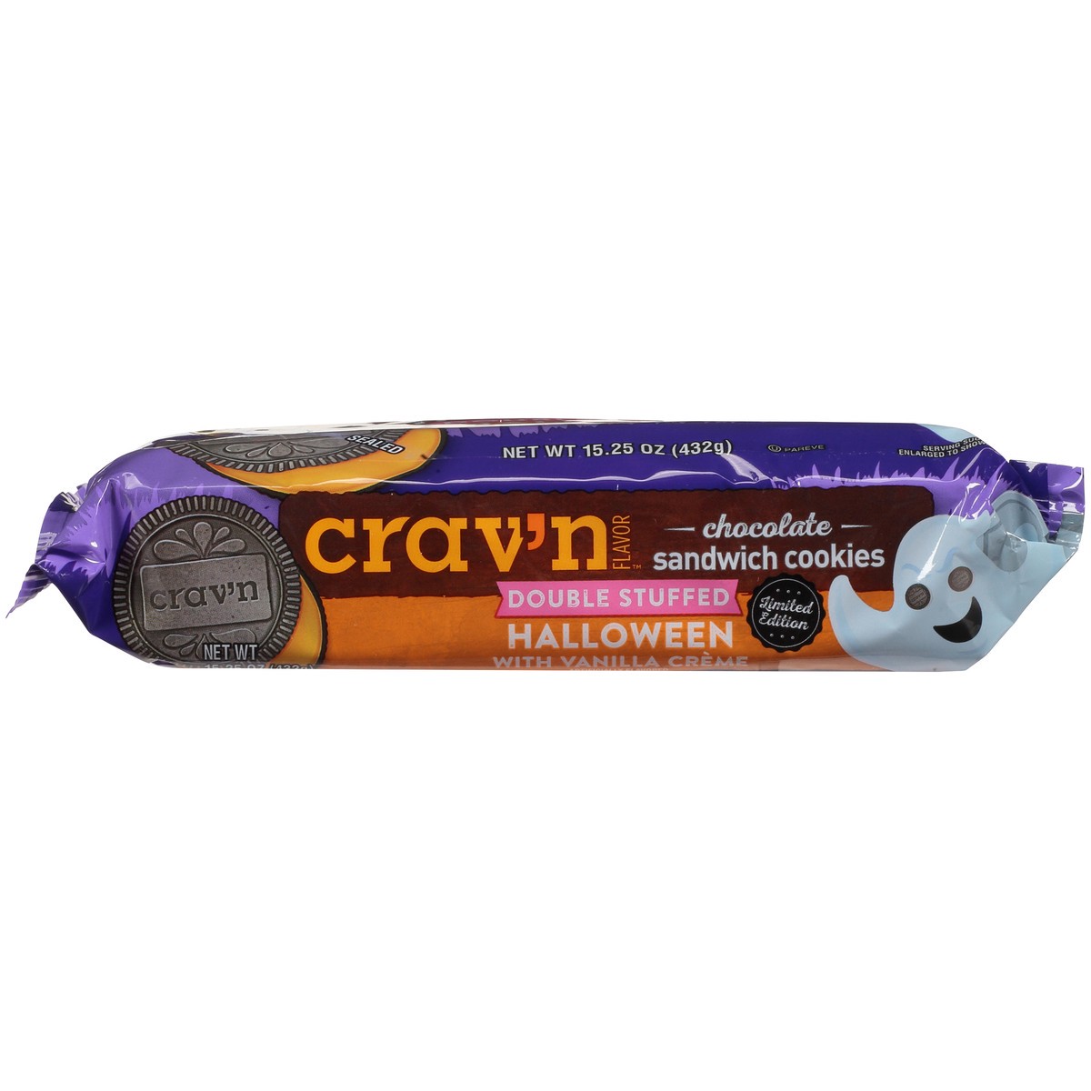 slide 11 of 12, Crav'n Flavor Halloween With Vanilla Creme Double Stuffed Chocolate Sandwich Cookies, 15.25 oz