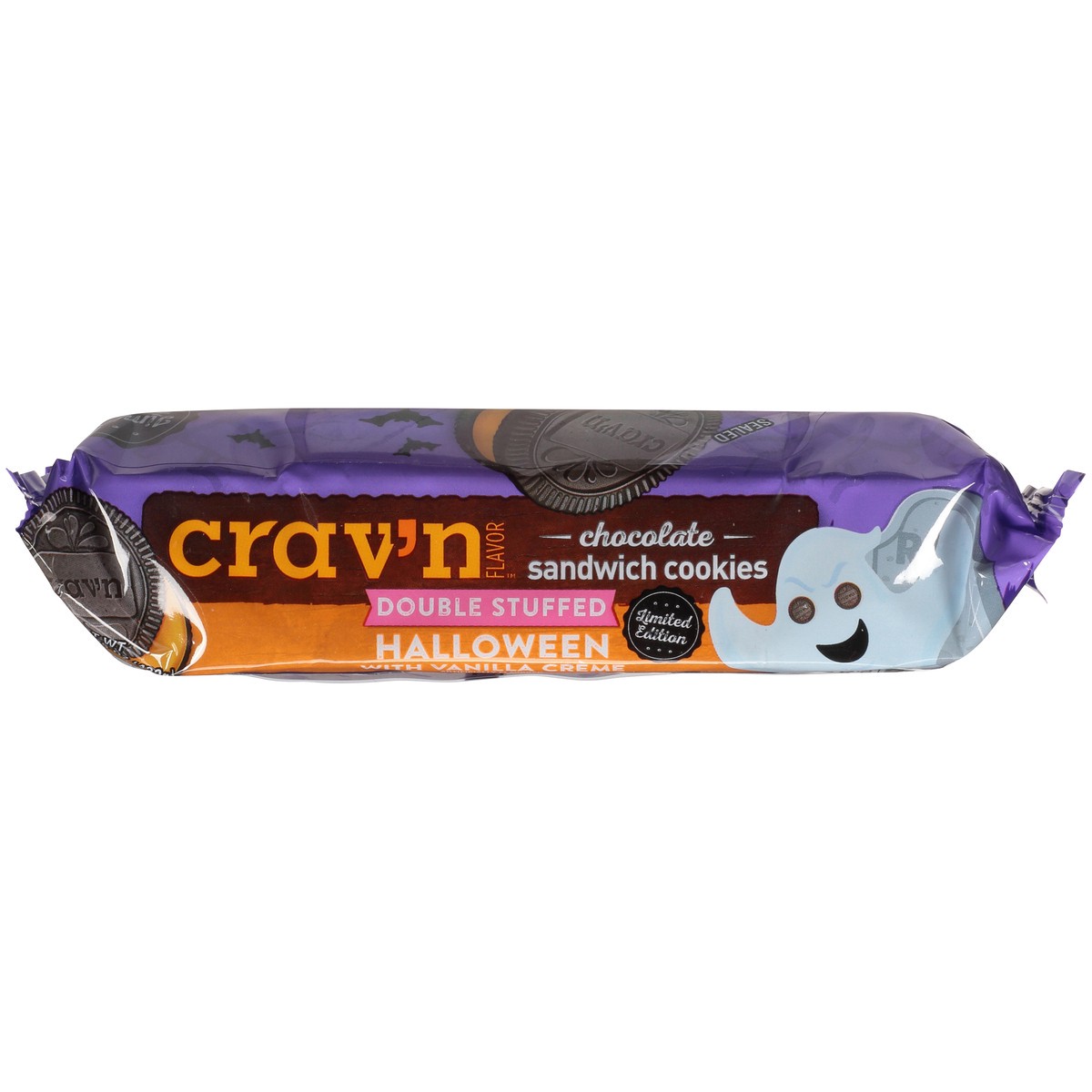 slide 7 of 12, Crav'n Flavor Halloween With Vanilla Creme Double Stuffed Chocolate Sandwich Cookies, 15.25 oz