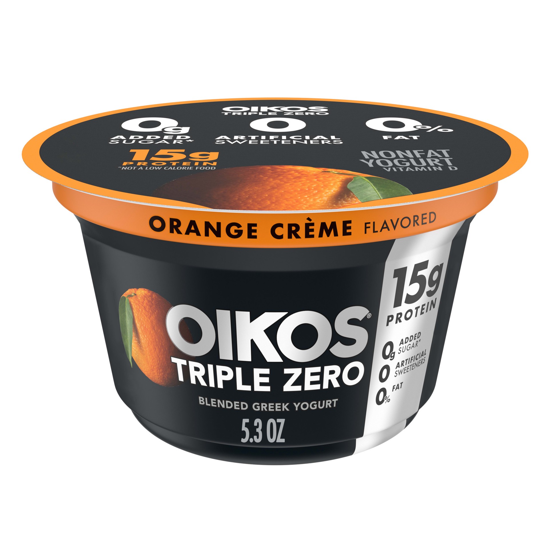 slide 1 of 4, Oikos Orange Cream Triple Zero Greek Yogurt, 5.3 oz