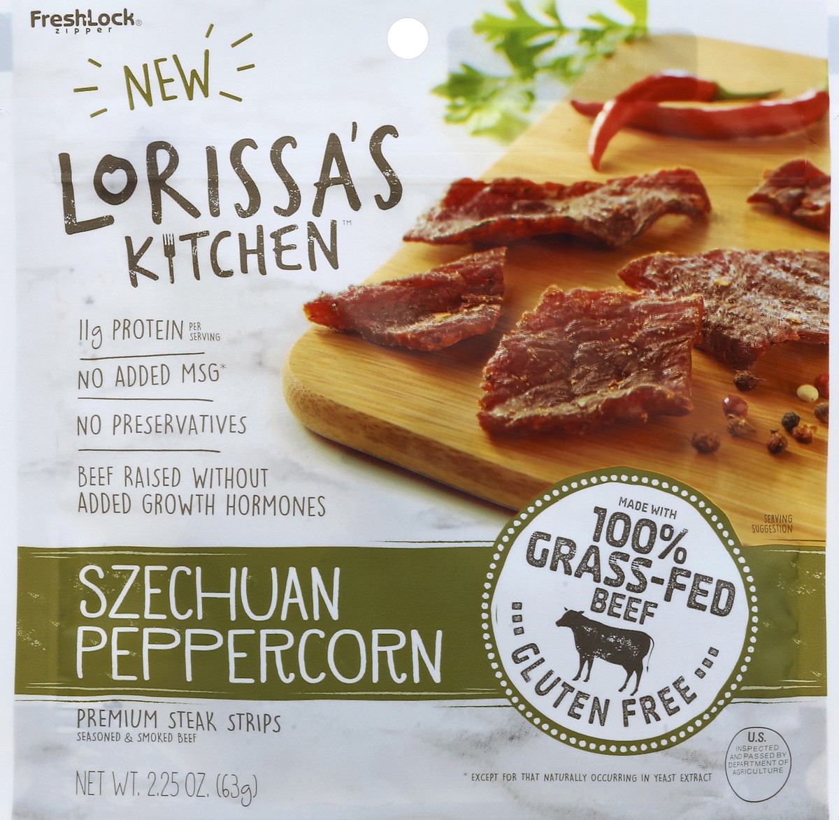 slide 4 of 4, Lorissa's Kitchen 2.25Oz Lk Szechuan Peppercorn Premium Beef Steak Strips Seasoned & Smoked 1/1, 2.25 oz