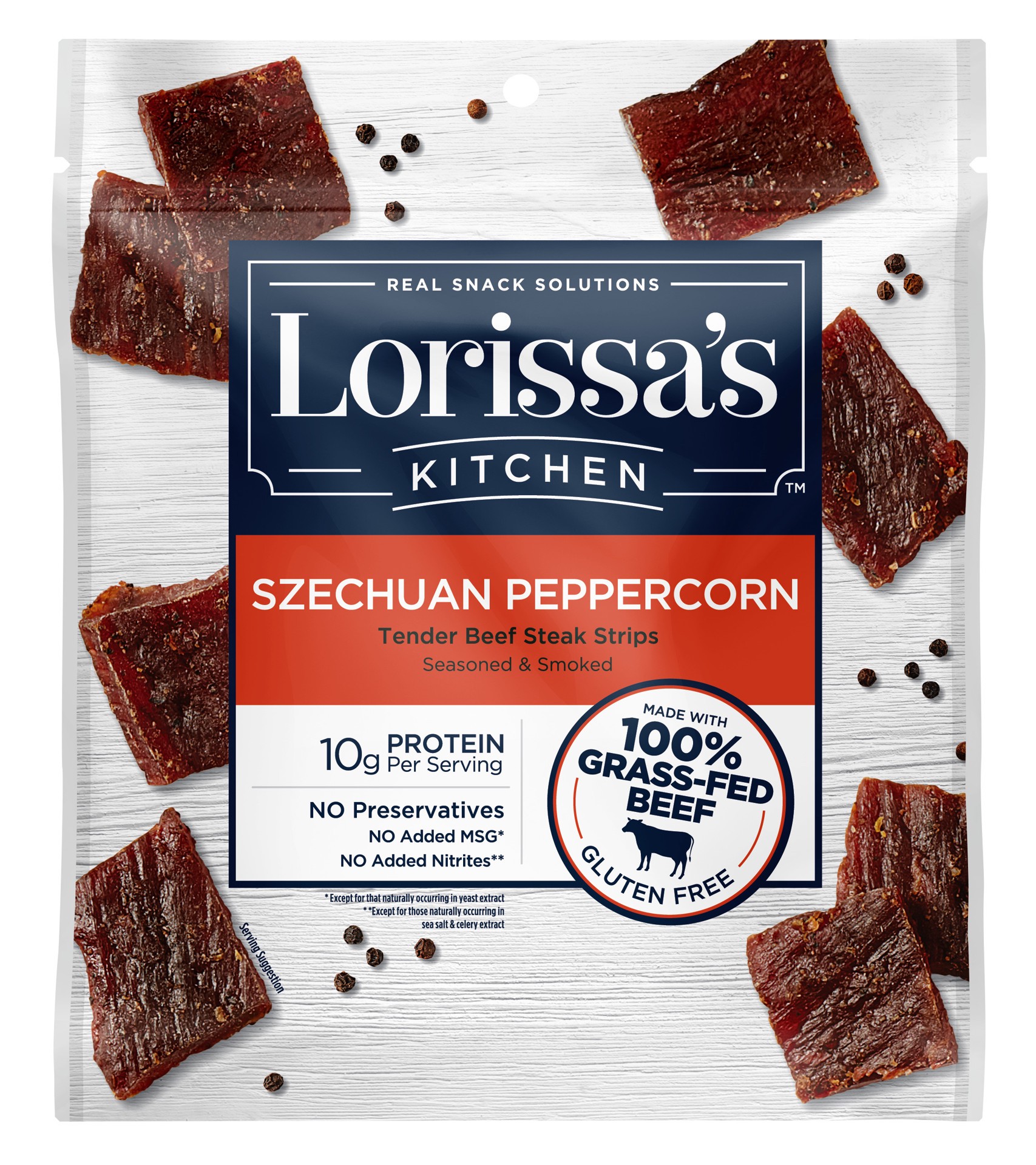 slide 1 of 4, Lorissa's Kitchen 2.25Oz Lk Szechuan Peppercorn Premium Beef Steak Strips Seasoned & Smoked 1/1, 2.25 oz