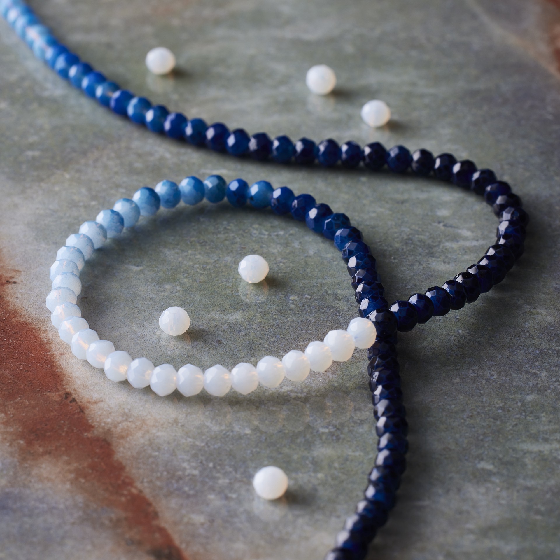 slide 3 of 3, Blue & White Ombre Faceted Glass Rondelle Beads By Bead Landing, 2.5mm-3.2mm