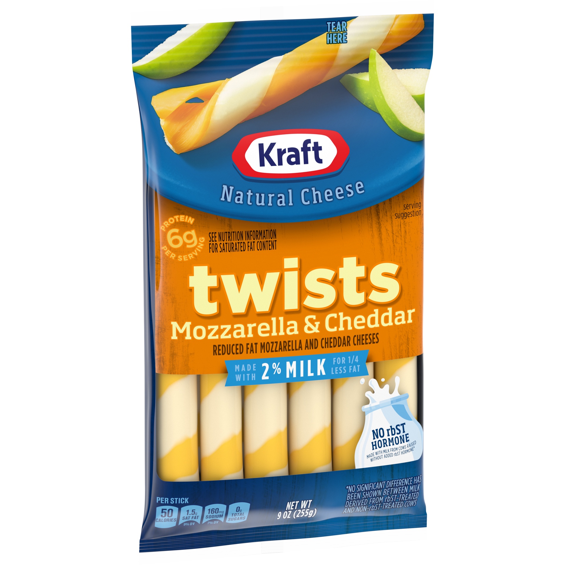 slide 2 of 6, Kraft Twists String Cheese Mozzarella & Cheddar Cheese Snacks with 2% Milk Sticks, 9 oz