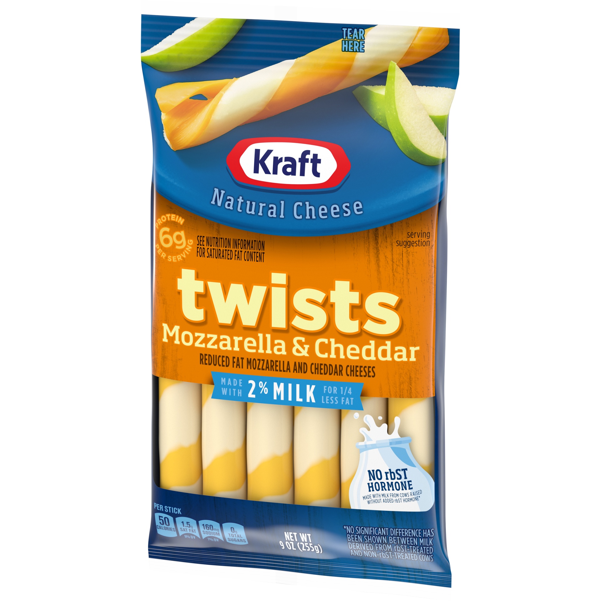 slide 3 of 6, Kraft Twists String Cheese Mozzarella & Cheddar Cheese Snacks with 2% Milk Sticks, 9 oz